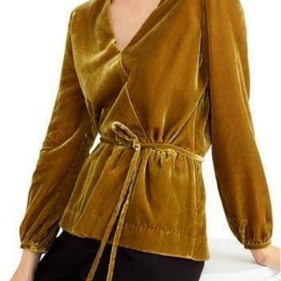 J.Crew Gold Velvet Wrap Long Sleeve Top - Picture 4 of 4